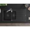 Mexen Andres 1.5-bowl granite sink with drainer and Aster kitchen faucet, black - 6515-77-73450-07-B