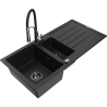 Mexen Andres 1.5-Bowl Granite Kitchen Sink with Drainer and Aster Faucet, Black - 6515-77-73450-07-B