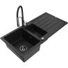 Mexen Andres 1.5-bowl granite sink with drainer and Aster kitchen faucet, black - 6515-77-73450-07-B