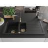Mexen Andres 1.5-bowl granite sink with drainer and Aster kitchen faucet, black - 6515-77-73450-57-G