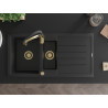 Mexen Andres 1.5-bowl granite sink with drainer and Aster kitchen faucet, black - 6515-77-73450-57-G