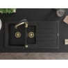 Mexen Andres granite sink 1.5-bowl with drainer and Aster kitchen faucet, black - 6515-77-73450-57-G
