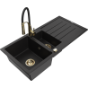 Mexen Andres granite sink 1.5-bowl with drainer and Aster kitchen faucet, black - 6515-77-73450-57-G
