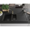 Mexen Andres granite sink 1.5-bowl with drainer and Aster kitchen faucet, black - 6515-77-73450-57-B