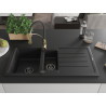 Mexen Andres granite sink 1.5-bowl with drainer and kitchen faucet Aster, black - 6515-77-73450-57-B
