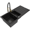Mexen Andres granite sink 1.5-bowl with drainer and Aster kitchen faucet, black - 6515-77-73450-57-B