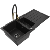 Mexen Andres granite sink 1.5-bowl with drainer and Aster kitchen tap, black - 6515-77-73450-57-B