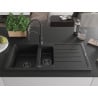 Mexen Andres 1.5-compartment granite sink with a drip tray and kitchen mixer tap Aster, Black - 6515-77-73450-70-B