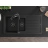 Mexen Andres 1.5-compartment granite sink with a drip tray and kitchen mixer tap Aster, Black - 6515-77-73450-70-B