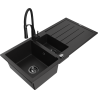 Mexen Andres 1.5-compartment granite sink with a drip tray and kitchen mixer tap Aster, Black - 6515-77-73450-70-B