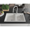 Mexen Tomas 2-bowl granite kitchen sink with Aster faucet, white - 6516-20-73450-02