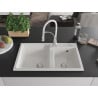 Mexen Tomas granite double-bowl kitchen sink with Aster kitchen faucet, white - 6516-20-73450-02