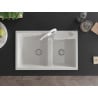 Mexen Tomas granite double-bowl kitchen sink with Aster kitchen faucet, white - 6516-20-73450-02