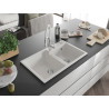 Mexen Tomas 2-bowl granite kitchen sink with Aster faucet, white - 6516-20-73450-02
