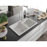 Mexen Tomas granite double-bowl kitchen sink with Aster kitchen faucet, white - 6516-20-73450-02