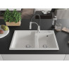Mexen Tomas 2-chamber granite sink with Aster kitchen faucet, white - 6516-20-73450-07