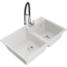 Mexen Tomas 2-Bowl Granite Sink with Kitchen Faucet Aster, White - 6516-20-73450-07