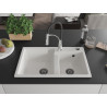 Mexen Tomas 2-bowl granite kitchen sink with Aster faucet, white - 6516-20-73450-07-B