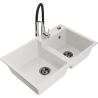 Mexen Tomas 2-bowl granite sink with Aster kitchen faucet, white - 6516-20-73450-07-B