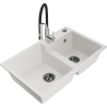 Mexen Tomas Granite 2-Bowl Sink with Aster Kitchen Tap, White - 6516-20-73450-07-B