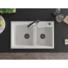 Mexen Tomas 2-bowl granite kitchen sink with Aster faucet, white - 6516-20-73450-07-B