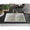 Mexen Tomas granite kitchen sink 2-bowl with Aster kitchen faucet, white - 6516-20-73450-57-G