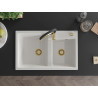 Mexen Tomas 2-bowl granite sink with Aster kitchen faucet, white - 6516-20-73450-57-G