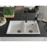 Mexen Tomas 2-compartment granite sink with Aster kitchen faucet, white - 6516-20-73450-70-B