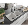 Mexen Tomas 2-compartment granite sink with Aster kitchen faucet, white - 6516-20-73450-70-B