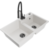 Mexen Tomas granite sink 2-chamber with Aster kitchen tap, white - 6516-20-73450-70-B