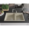 Mexen Tomas granite kitchen sink 2-bowl with Aster kitchen tap, beige - 6516-69-73450-07