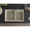 Mexen Tomas granite kitchen sink 2-bowl with Aster kitchen tap, beige - 6516-69-73450-07