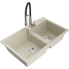 Mexen Tomas granite double-bowl kitchen sink with Aster kitchen faucet, beige - 6516-69-73450-07