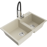 Mexen Tomas granite kitchen sink 2-bowl with Aster kitchen tap, beige - 6516-69-73450-07