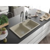 Mexen Tomas granite double-bowl kitchen sink with Aster kitchen faucet, beige - 6516-69-73450-07
