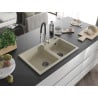 Mexen Tomas 2-Compartment Granite Sink with Aster Kitchen Faucet, Beige - 6516-69-73450-07-B