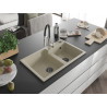 Mexen Tomas granite double-bowl sink with Aster kitchen faucet, beige - 6516-69-73450-07-B