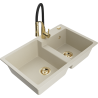 Mexen Tomas 2-bowl Granite Sink with Aster Kitchen Faucet, Beige - 6516-69-73450-57-G