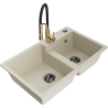 Mexen Tomas 2-Bowl Granite Sink with Aster Kitchen Faucet, Beige - 6516-69-73450-57-B