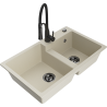 Mexen Tomas 2-compartment granite sink with a kitchen mixer tap Aster, Beige - 6516-69-73450-70-B