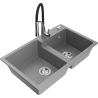Mexen Tomas Granite 2-Bowl Kitchen Sink with Aster Tap, Grey - 6516-71-73450-07