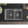 Mexen Tomas 2-bowl granite kitchen sink with Aster faucet, gray - 6516-71-73450-07