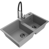 Mexen Tomas granite kitchen sink 2-bowl with Aster kitchen faucet, gray - 6516-71-73450-07-B