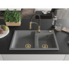 Mexen Tomas granite double-bowl sink with kitchen faucet Aster, gray - 6516-71-73450-57-G