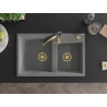 Mexen Tomas granite double-bowl sink with kitchen faucet Aster, gray - 6516-71-73450-57-G
