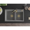 Mexen Tomas granite sink 2-bowl with Aster kitchen tap, grey - 6516-71-73450-57-G