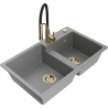 Mexen Tomas granite double-bowl sink with kitchen faucet Aster, gray - 6516-71-73450-57-G