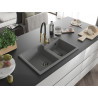 Mexen Tomas 2-chamber granite sink with Aster kitchen faucet, gray - 6516-71-73450-57-B