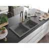 Mexen Tomas granite sink with 2 compartments and Aster kitchen tap, grey - 6516-71-73450-57-B