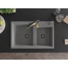 Mexen Tomas granite sink with 2 compartments and Aster kitchen tap, grey - 6516-71-73450-57-B